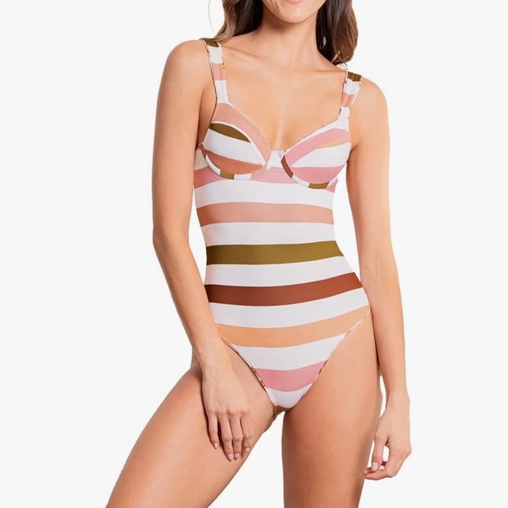 Maaji Striped One Piece reversible to floral swimsuit. Sz Small